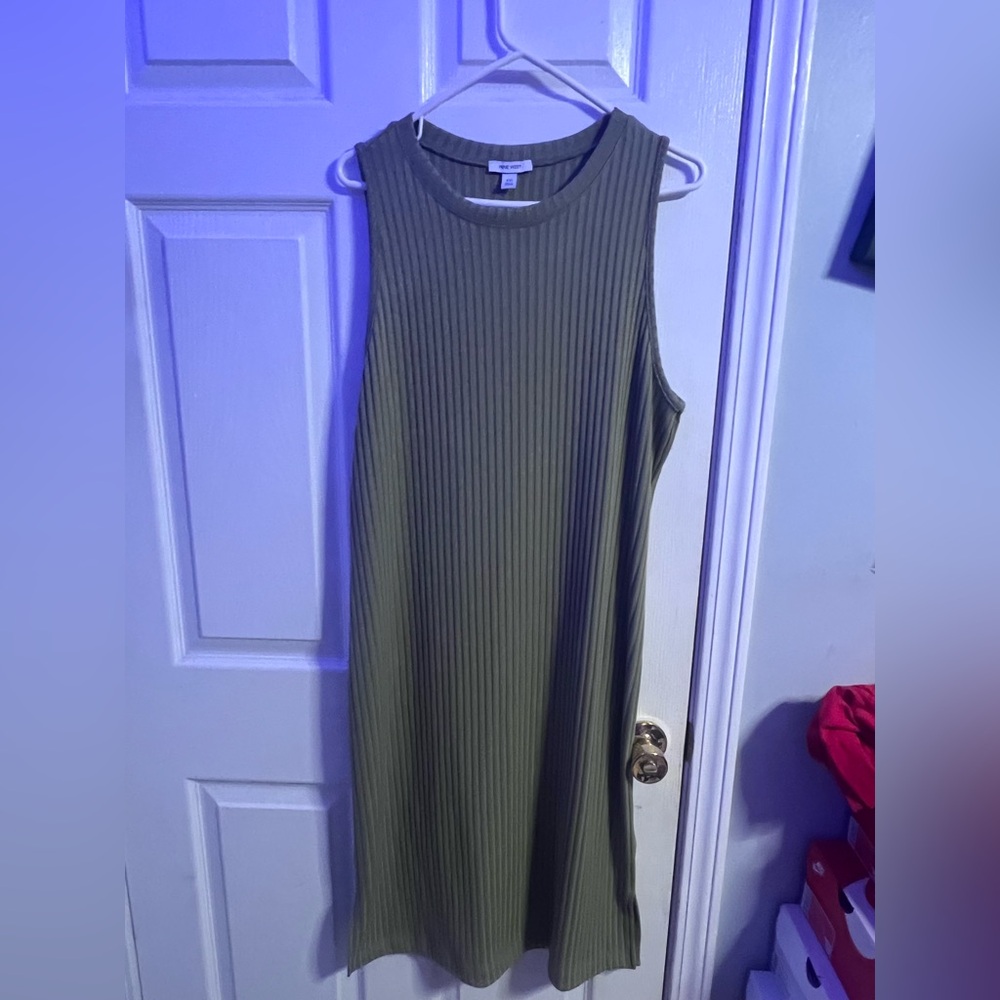 a new day Olive Green Ribbed Sleeveless Midi Dress